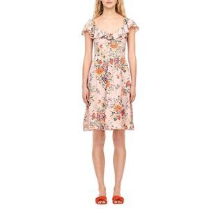 Rebecca Taylor 'Marlena' Silk Floral Print Ruffle Dress, Size 4, Multicolored